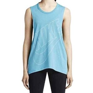 Nike Tank Top Womens‎ Large Blue Sportswear Swoosh Logo Sleeveless Muscle